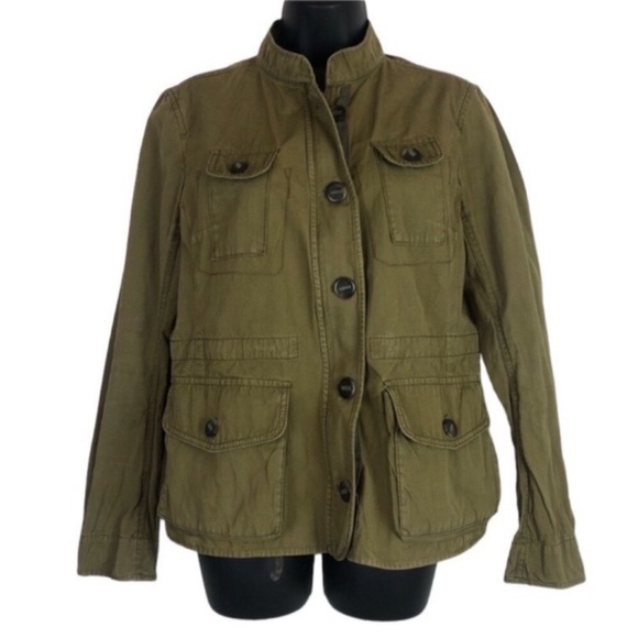 LOFT Ann Taylor Olive green Utility Jacket Women’s Sz Medium full zip & Buttons - Picture 1 of 8